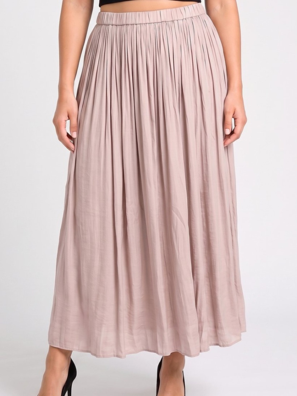 Philosophy Pleated Full Length Maxi Skirt blush pink satin chemise silky XS